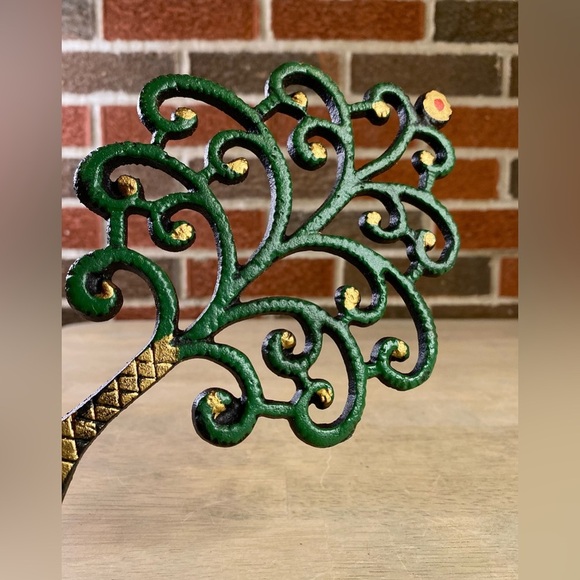 CAST IRON FAMILY TREE TRIVET 1950’s John Wright Painted Leafs Footed Marked MCM - Picture 7 of 7